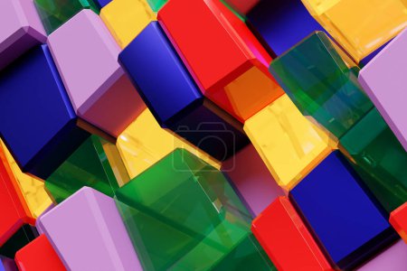 Foto de Ilustración 3D cubos volumétricos de colores sobre un fondo geométrico monofónico. Fondo de geometría tecnológica - Imagen libre de derechos
