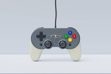 Photo for Realistic gray joystick for video game controller on blue background. 3D rendering of streaming gear for cloud gaming and gamer workspace concept - Royalty Free Image