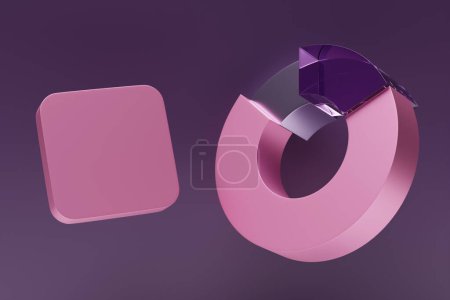 Foto de Gráfico circular rosa con varias divisiones y lugar para su texto, ilustración 3D - Imagen libre de derechos