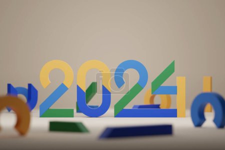 Foto de Bienvenido concepto creativo 2024. Feliz Año Nuevo 2024. Texto 3D sobresaliente sobre fondo negro, ilustración 3D - Imagen libre de derechos