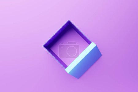 Téléchargez les photos : Vue de dessus réaliste d'une boîte violette. Ouvrez la maquette du cube blanc. Modèle de conteneur carré, illustration 3d - en image libre de droit