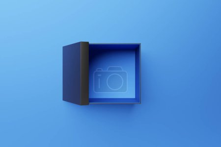 Foto de Caja de embalaje vacía azul - maqueta abierta aislada sobre fondo monocromo. ilustración 3d - Imagen libre de derechos