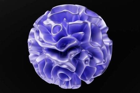 Téléchargez les photos : Illustration 3D d'une sphère violette avec de nombreux visages et trous sur fond blanc. Cyber sphère de balle - en image libre de droit