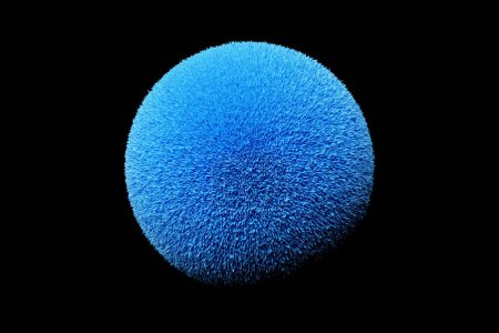 Téléchargez les photos : Balle abstraite futuriste de rendu 3d bleu, orbe sphérique en verre dégradé de couleur sur élément graphique noir et moderne - en image libre de droit