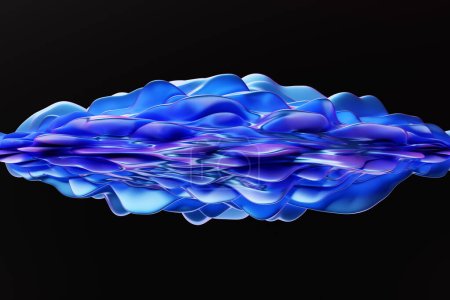 Téléchargez les photos : Illustration 3D vague bleue forme volumétrique sur fond noir - en image libre de droit