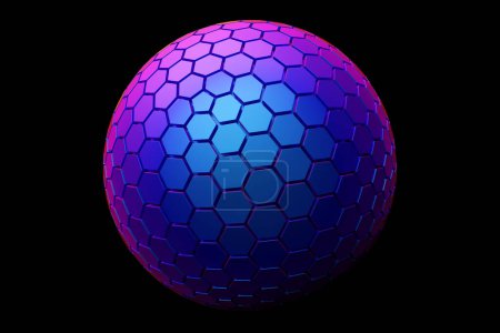 Photo for 3D illustration of a   blue  sphere  with many faces, crystals scatter   on a black  background.  Cyber ball sphere - Royalty Free Image