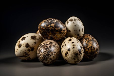 Photo for Close-up of brown quail eggs on a dark background,  , generative AI - Royalty Free Image