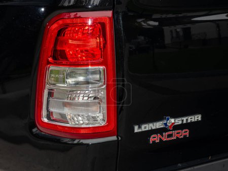 Photo for Novosibirsk, Russia - September 11  , 2023:   Dodge Ram 1500,  the back of a  black  expensive  pickup car:  bumper, taillight - Royalty Free Image