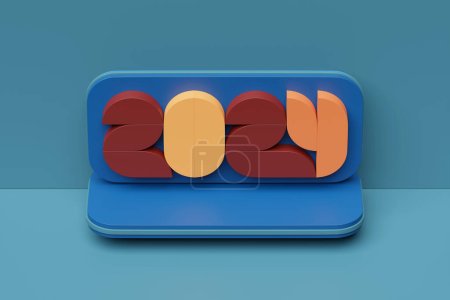 Photo for Calendar header number 2024 on blue  background. Happy new year 2024 colorful background. - Royalty Free Image
