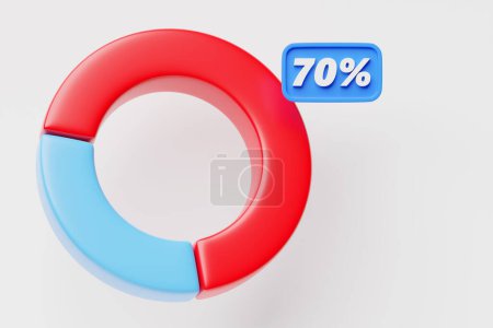 Téléchargez les photos : Illustration 3D d'un graphique à secteurs bleus avec une section rouge de 70 %. Éléments d'infographie - en image libre de droit