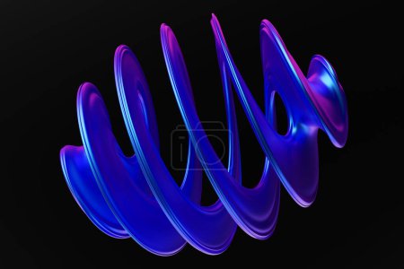 Foto de Ilustración 3d forma volumétrica de onda azul sobre fondo negro - Imagen libre de derechos