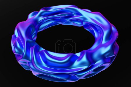 Foto de Blue  futuristic neon torus donut on black isolated background. 3D rendering - Imagen libre de derechos