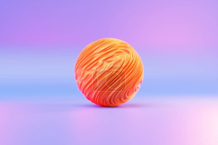Téléchargez les photos : Sphère orange fluorescente ondulée 3d. Des formes abstraites. ondes brillantes irisées. Illustration 3d. - en image libre de droit