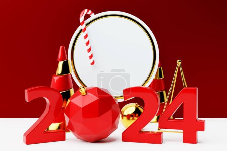 Photo for 3d illustration of cartoon happy new year 2024 greeting card. Christmas  concept - Royalty Free Image