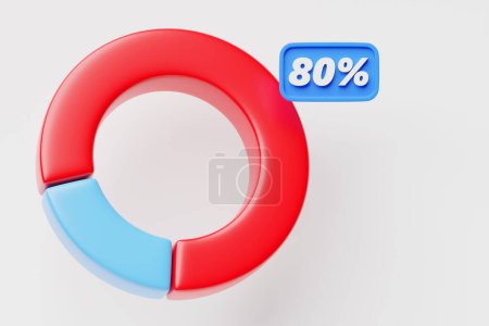 Photo for 3D illustration of a blue pie chart with a  red section of 80 percent. Infographic elements - Royalty Free Image
