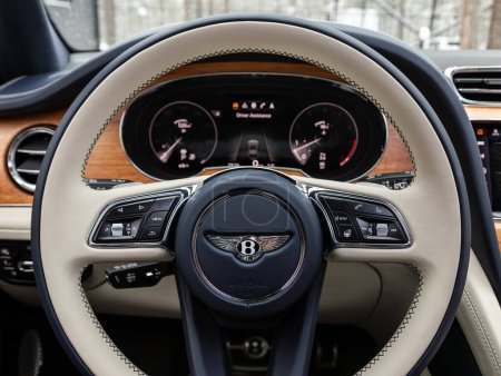 Photo for Novosibirsk, Russia -  November 03  , 2023: Bentley Bentayga,   Interior of new modern SUV car with automatic transmission, dashboard - Royalty Free Image