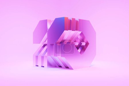 Foto de 3d ilustración de una forma rosa. Ilustración 3D, ilusión de neón formas abstractas isométricas formas coloridas entrelazadas - Imagen libre de derechos