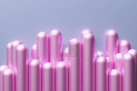 Foto de 3d ilustración de un fondo abstracto, muchos cilindros de color rosa. Estructura geométrica. Visualización 3D. Fondo de geometría minimalista - Imagen libre de derechos