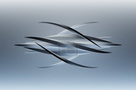 Téléchargez les photos : Illustration 3D d'une forme argentée. Modèle de lignes lumineuses abstraites, formes abstraites isométriques illusion formes colorées entrelacées - en image libre de droit