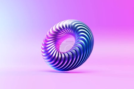 Photo for Geometric element in shape of  pink and blue 3d torus. Round realistick ring tor set isolated, 3d illustration - Royalty Free Image