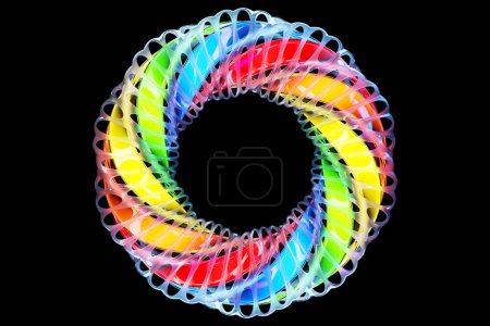 Téléchargez les photos : Illustration 3d.Colorfuk torus sur fond noir, motif. Fond géométrique - en image libre de droit