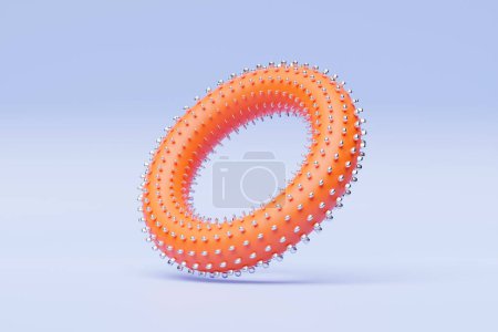 Photo for Futuristic  orange   torus donut. 3D rendering,  torus geometry shape on blue  background - Royalty Free Image