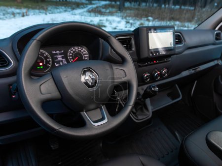 Photo for Novosibirsk, Russia - September 11  , 2023: Renault Master, Interior of new modern car with automatic transmission, dashboar - Royalty Free Image