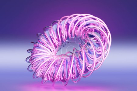 Foto de Elemento geométrico en forma de toro 3D rosa. Anillo realista redondo tor conjunto aislado, ilustración 3d - Imagen libre de derechos