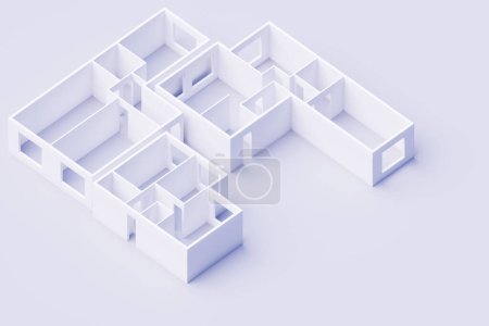 Photo for 3d interior rendering of an empty paper model of an apartment house with  bedrooms, a large living room and kitchen, bathroom and toilet on a white  background - Royalty Free Image
