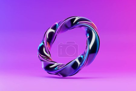Photo for 3D illustaration of a  silver  crystal torus. Fantastic cell.Simple geometric shapes - Royalty Free Image