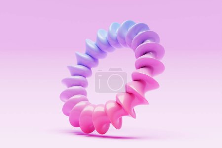 Téléchargez les photos : Futuriste néon coloré torus beignet. rendu 3D, forme géométrique du tore en fond rose - en image libre de droit