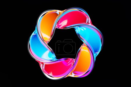 Photo for 3D illustration of a   colorful    glowing, neon  luminous torus shape on  black   background - Royalty Free Image