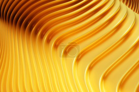 Foto de Rayas geométricas similares a las ondas. Patrón de líneas de cruce brillantes amarillas abstractas, enfoque suave - Imagen libre de derechos