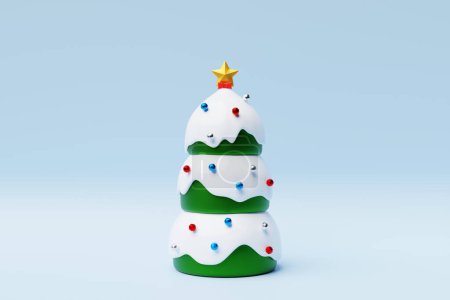 Photo for 3d illustration of a Christmas tree on a  blue background. Festive Christmas object. - Royalty Free Image