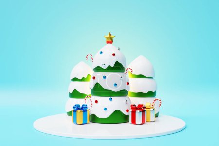 Photo for 3D illustration of a   christmas tree and  gifts. Christmas greetings. - Royalty Free Image