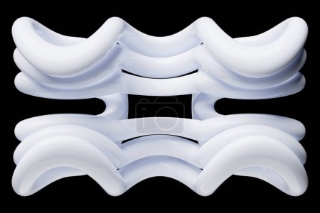 Foto de Forma de gota dinámica abstracta con objetos blancos lisos sobre un fondo negro. Ilustración y representación 3D. Fondo de línea elegante. - Imagen libre de derechos