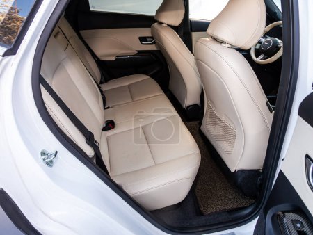 Photo for Novosibirsk, Russia -  December 07  , 2023:  Hyundai Kona , Clean car interior:  white   back seats, headrests and belt - Royalty Free Image