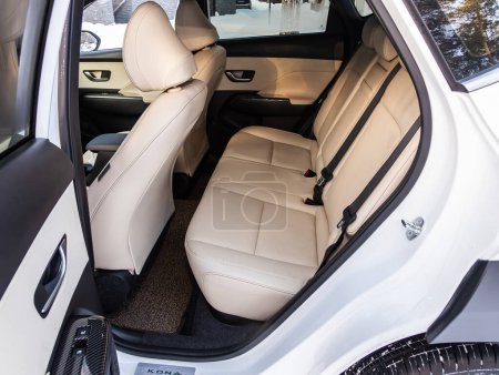Photo for Novosibirsk, Russia -  December 07  , 2023:  Hyundai Kona , Clean car interior:  white   back seats, headrests and belt - Royalty Free Image