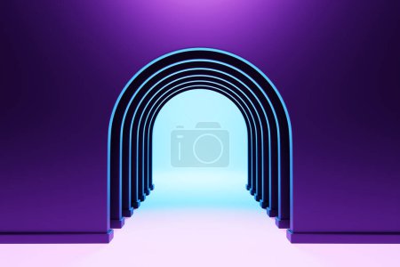 Foto de Puerta de arco púrpura realista. Escena mínima para escaparate de productos, exhibición de la promoción. ilustración 3d - Imagen libre de derechos