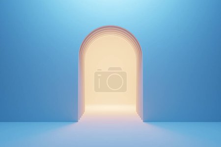 Téléchargez les photos : Porte à arche bleue réaliste. Scène minimale pour la vitrine de produits, affichage de promotion. Illustration 3d - en image libre de droit