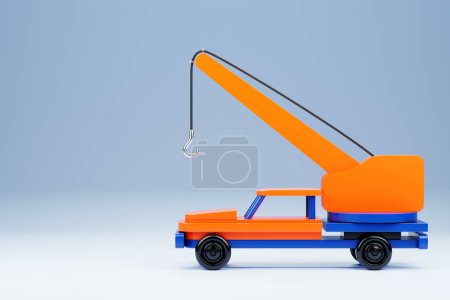 Photo for 3d illustration of children's toy of a multicolored crane on a blue isolated background. Eco-friendly toy for parents and children - Royalty Free Image