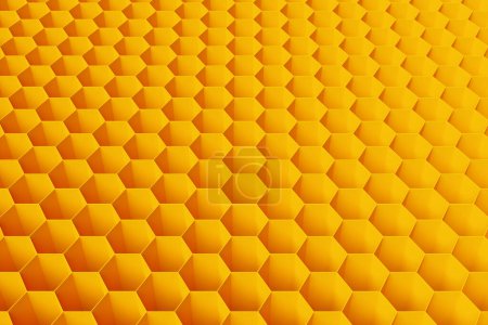 Foto de Fondo hexagonal abstracto con profundidad de efecto de campo, ilustración 3d. Un gran número de hexágonos multicolores. panal de abeja, panel 3d. - Imagen libre de derechos