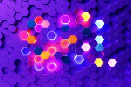Photo for 3d illustration of a colorful  honeycomb monochrome honeycomb for honey. Pattern of simple geometric hexagonal shapes, mosaic background. Bee honeycomb concept, Beehive - Royalty Free Image