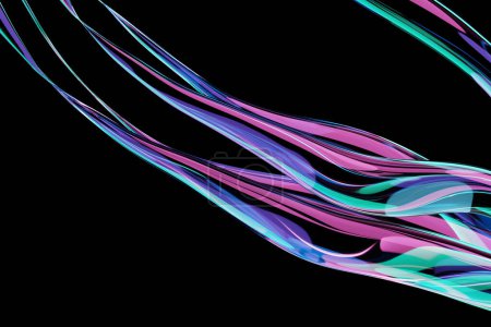 Foto de 3d ilustración de diseño de onda abstracta de colores sobre un fondo negro. Reconocimiento de voz, ecualizador, grabadora de audio. Símbolo de tecnología inteligente - Imagen libre de derechos