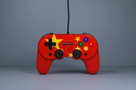 Photo for 3D illustration, joystick gamepad, game console or game controller with the colors of the national flag of China. Computer games. Cartoon minimalistic style. - Royalty Free Image