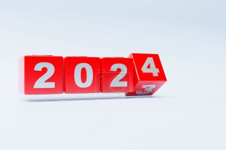 Foto de Encabezado del calendario número 2024 sobre fondo blanco. Feliz año nuevo 2024 fondo colorido. - Imagen libre de derechos