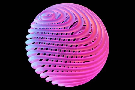 Téléchargez les photos : Illustration 3D d'une sphère rose avec de nombreux visages et trous sur fond noir. Cyber sphère de balle - en image libre de droit