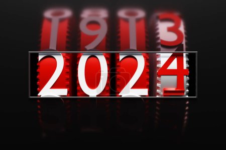 Photo for 3d illustration Happy new year 2024 background template. Holiday volumetric 3D illustration of the   number 2024. Festive poster or banner design. Modern happy new year background - Royalty Free Image