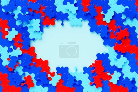 Photo for 3D illustration place for text around colorful puzzle pieces. 3D visualization of the concept of solutions to problems. Illustration of business partnership - Royalty Free Image