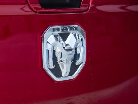 Photo for Novosibirsk, Russia -  December 28  , 2023:   Dodge Ram 1500 Diesel,  close-up of the  Dodge Ram logo exclusive on the   car - Royalty Free Image